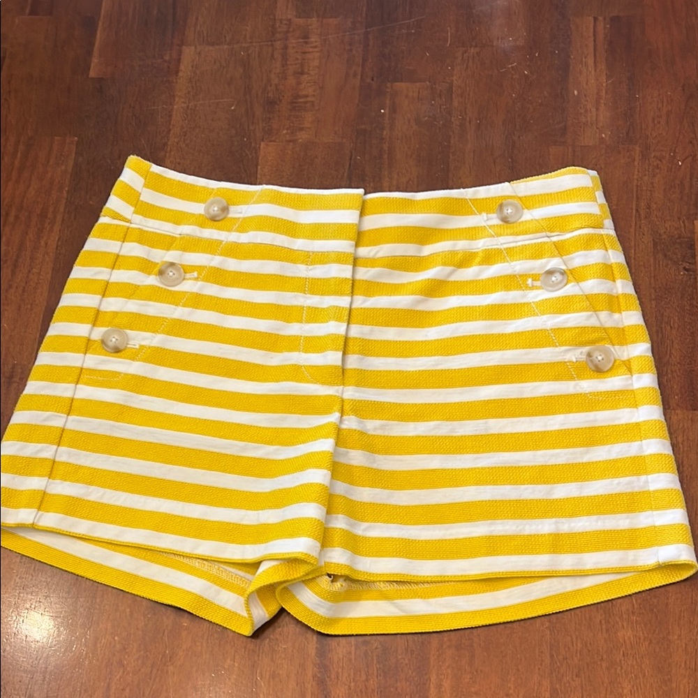 LOFT Yellow and White High Waist Striped Shorts